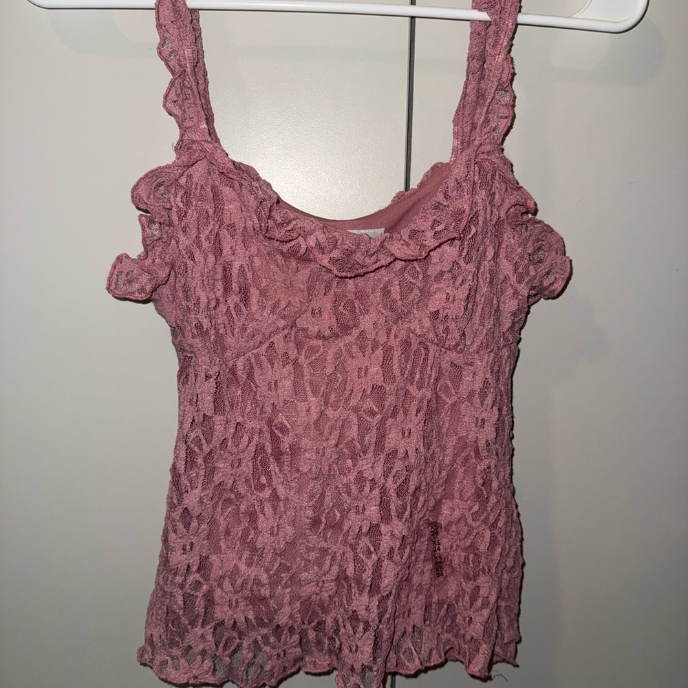 Pull&Bear Dusty Rose Lace Ruffle Camisole